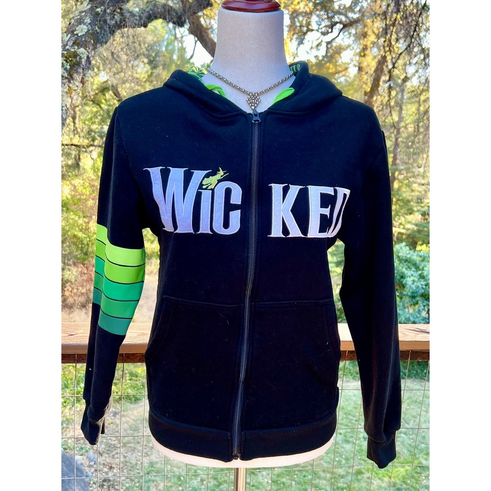 Wicked The Musical Broadway Zip Up Hoodie Black Green Embroidered Logo XS